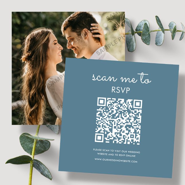 Dusty Blue | Wedding RSVP QR Code  Enclosure Card (Creator Uploaded)
