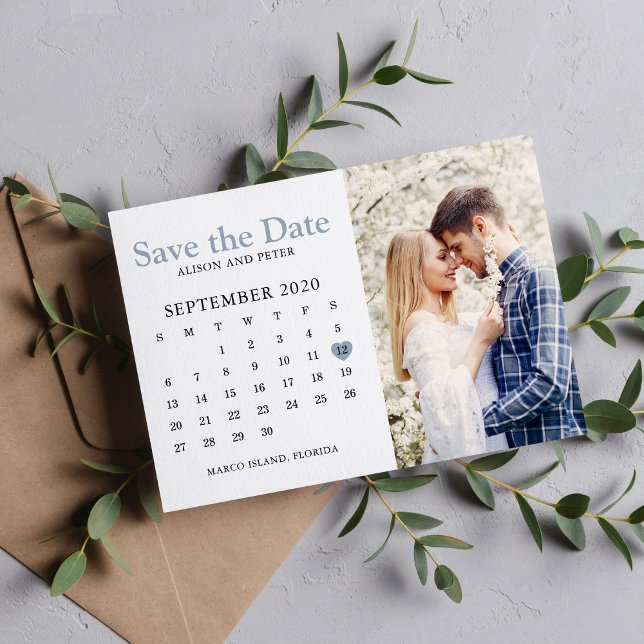 Dusty Blue Wedding Save the Date Calendar Photo (Creator Uploaded)
