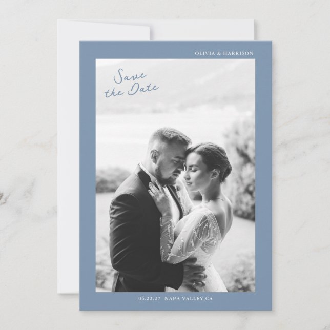 Dusty Blue Wedding Save the Date Invitation (Front)