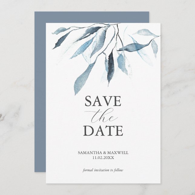 Dusty Blue Wedding Save The Date Invitations (Front/Back)