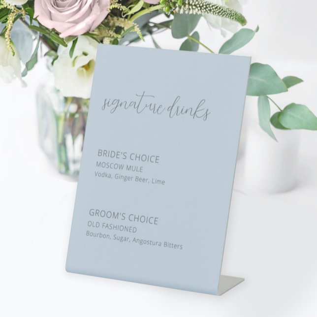 Dusty Blue Wedding Signature Drinks Pedestal Sign (Creator Uploaded)