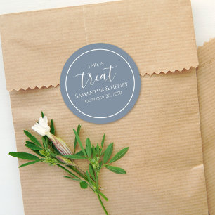 Dusty Blue Wedding Simple Calligraphy Script Treat Classic Round Sticker