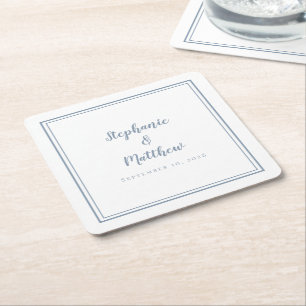 Dusty Blue Wedding Simple Modern Minimalist Party Square Paper Coaster