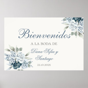 Dusty Blue Wedding Spanish Welcome sign
