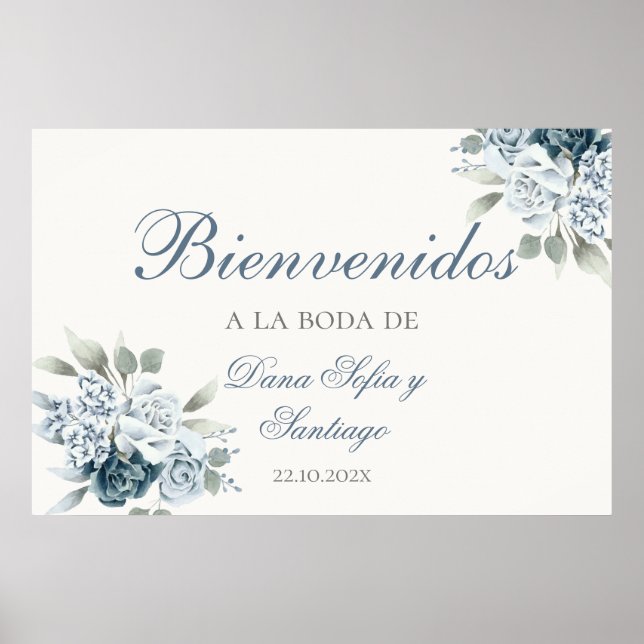 Dusty Blue Wedding Spanish Welcome sign (Front)