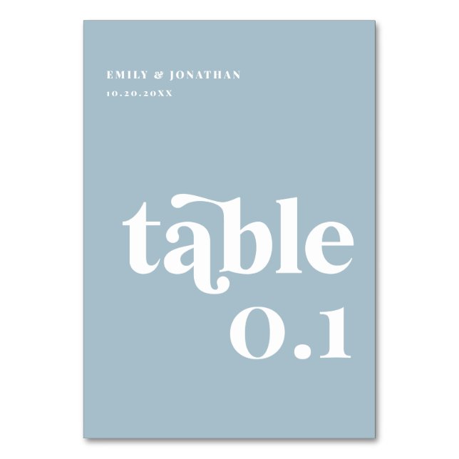 Dusty Blue Wedding Table Number (Front)