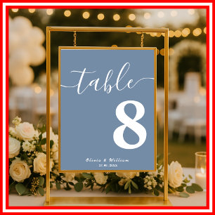 Dusty Blue Wedding Table Number  Poster