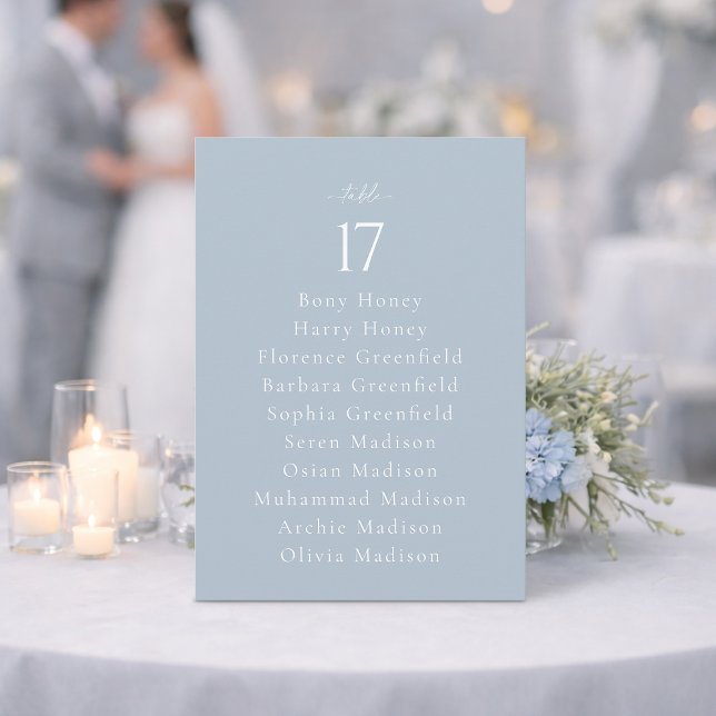 Dusty Blue Wedding Table Number with Guest List (Creator Uploaded)
