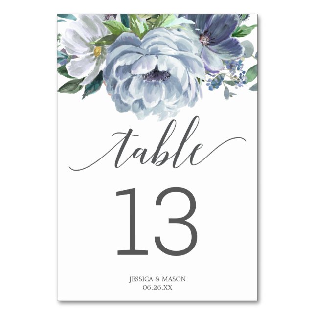 Dusty Blue Wedding Table Numbers Double Sided (Front)