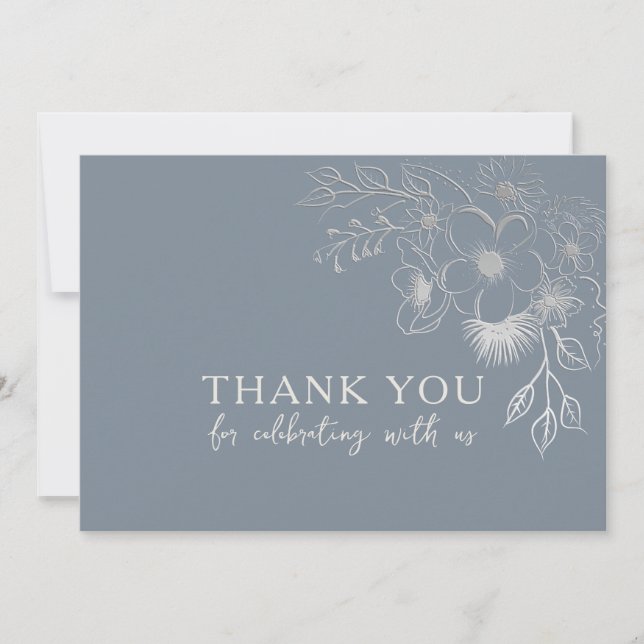 Dusty Blue Wedding Thank You Card (Front)