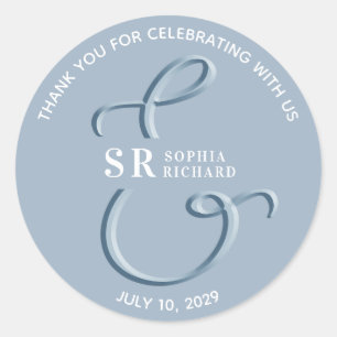 Dusty Blue Wedding Thank You Classic Round Sticker