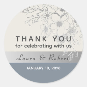 Dusty Blue Wedding Thank You Classic Round Sticker