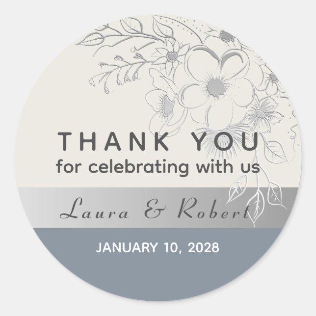 Dusty Blue Wedding Thank You Classic Round Sticker (Front)