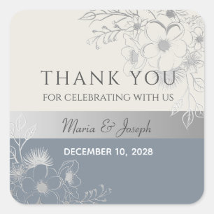 Dusty Blue Wedding Thank You Favour Square Sticker