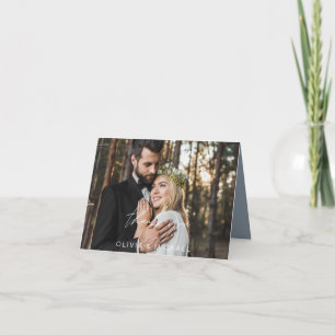 Dusty Blue Wedding Thank You Handwritten Photo Card