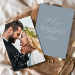 Dusty Blue Wedding Thank You Photo Minimalist<br><div class="desc">Wedding Thank You Cards that have a photo on the front and back. The Thank you cards contain a modern white and Black hand lettered cursive script typography that are elegant,  simple and modern to use after you minimalist simple wedding day celebration.</div>