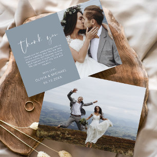 Dusty Blue Wedding Thank You Photo Minimalist Card