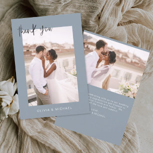 Dusty Blue Wedding Thank You Photo Minimalist  Card