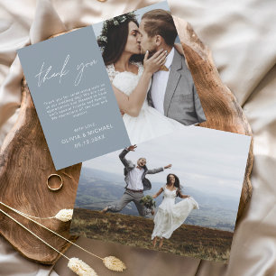 Dusty Blue Wedding Thank You Photo Minimalist Card