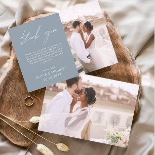 Dusty Blue Wedding Thank You Photo Minimalist Card