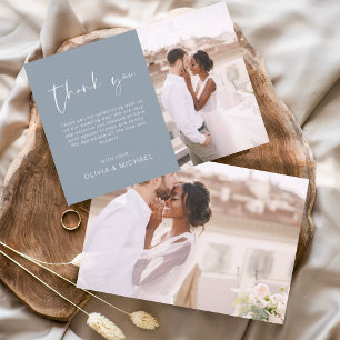 Dusty Blue Wedding Thank You Photo Minimalist Card