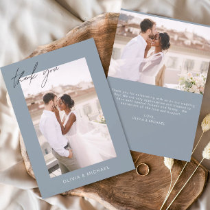 Dusty Blue Wedding Thank You Photo Minimalist Card