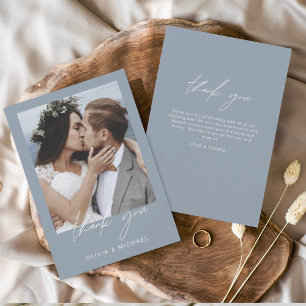 Dusty Blue Wedding Thank You Photo Simple Card