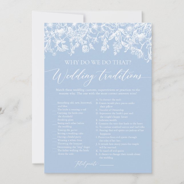 Dusty Blue Wedding Traditions Bridal Shower Game Invitation (Front)