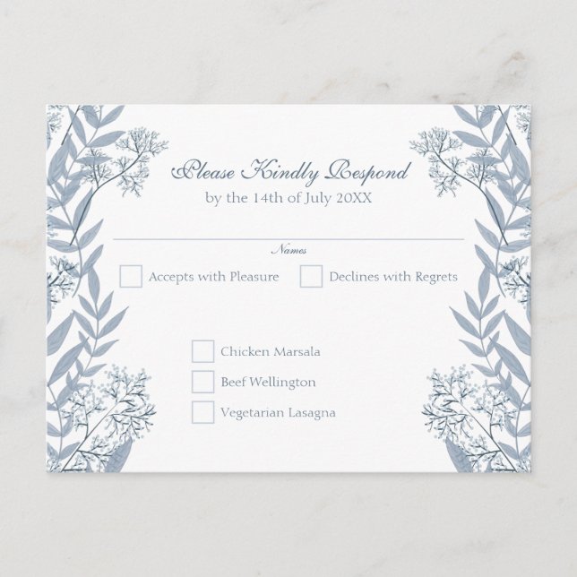 Dusty Blue Wedding Vintage Postcard RSVP (Front)