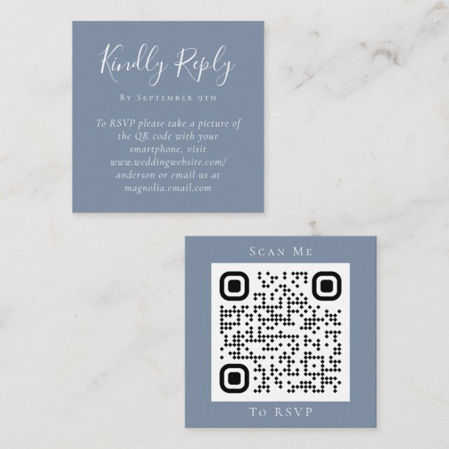Dusty Blue Wedding Website QR Code RSVP Card (Front/Back)