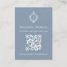 Dusty Blue Wedding Website Vintage Crest QR Code