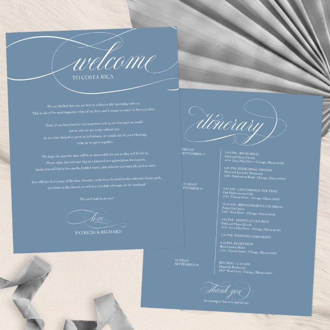Dusty Blue Wedding Weekend Welcome Itinerary (Creator Uploaded)