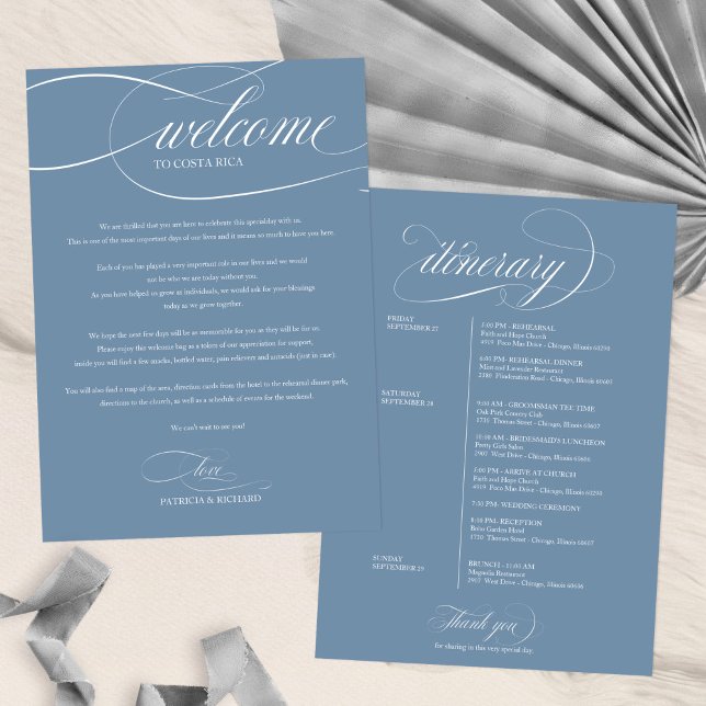 Dusty Blue Wedding Weekend Welcome Itinerary Invitation (Creator Uploaded)