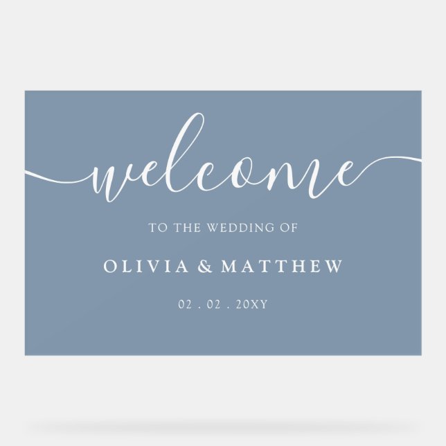 Dusty Blue Wedding Welcome Acrylic Sign (Front)
