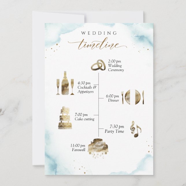 Dusty Blue Wedding Welcome and Timeline Card (Front)