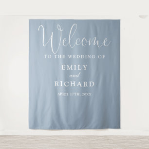 Dusty Blue Wedding Welcome Photo Backdrop Tapestry