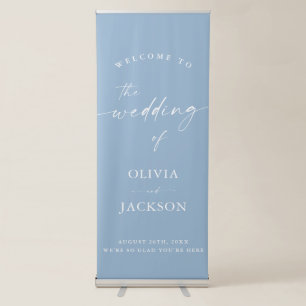 Dusty Blue Wedding Welcome Sign, Modern Minimalist Retractable Banner