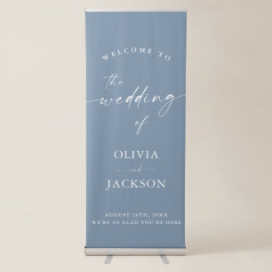 Dusty Blue Wedding Welcome Sign, Modern Minimalist Retractable Banner