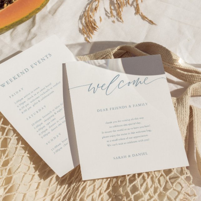Dusty Blue Wedding Welcome Timeline Itinerary (Creator Uploaded)