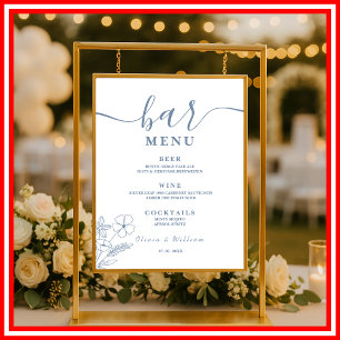 Dusty Blue Wedding Wildflower Bar Menu Poster