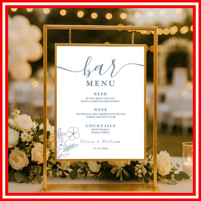 Dusty Blue Wedding | Wildflower Bar Menu Poster (Creator Uploaded)