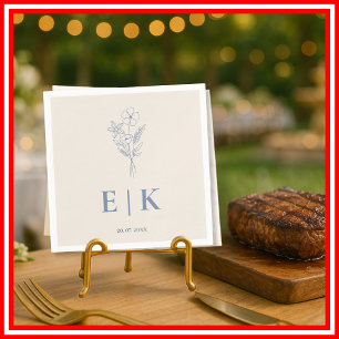 Dusty Blue Wedding Wildflower Napkin