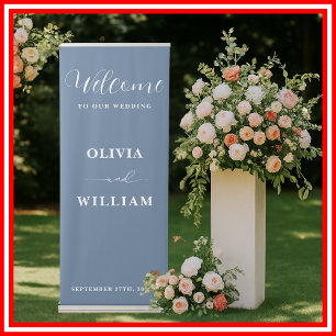Dusty Blue Wedding   Wildflowers Welcome Retractable Banner