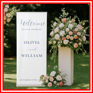 Dusty Blue Wedding   Wildflowers Welcome Retractable Banner