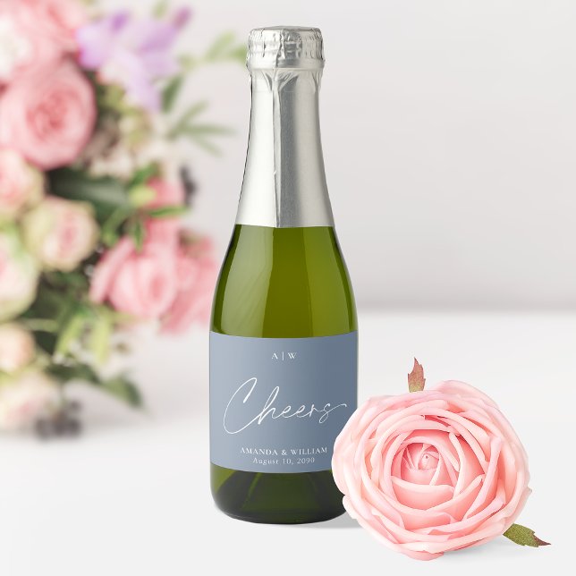 Dusty Blue Wedding Wine Favour Label – “Cheers” (Creator Uploaded)