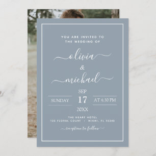 Dusty Blue Wedding with Photo Invitation