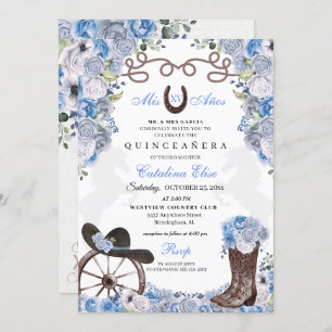 Dusty Blue Western Charra Ranchero Quinceanera Invitation