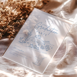 Dusty Blue Western Cowgirl Graduation Acrylic Invitations