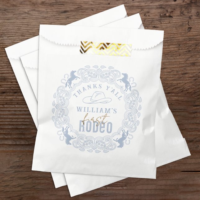 Dusty Blue Western Rodeo First Birthday Favour Bag (First Rodeo Birthday Party Favor Bag)