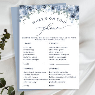 Dusty Blue What's On Your Phone Bridal Game Cards